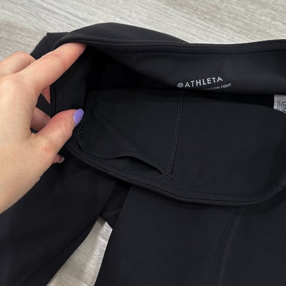 Athleta Salutation Stash Pocket Tight in Powervita Black Leggings Women's Sz XSP - Picture 5 of 16
